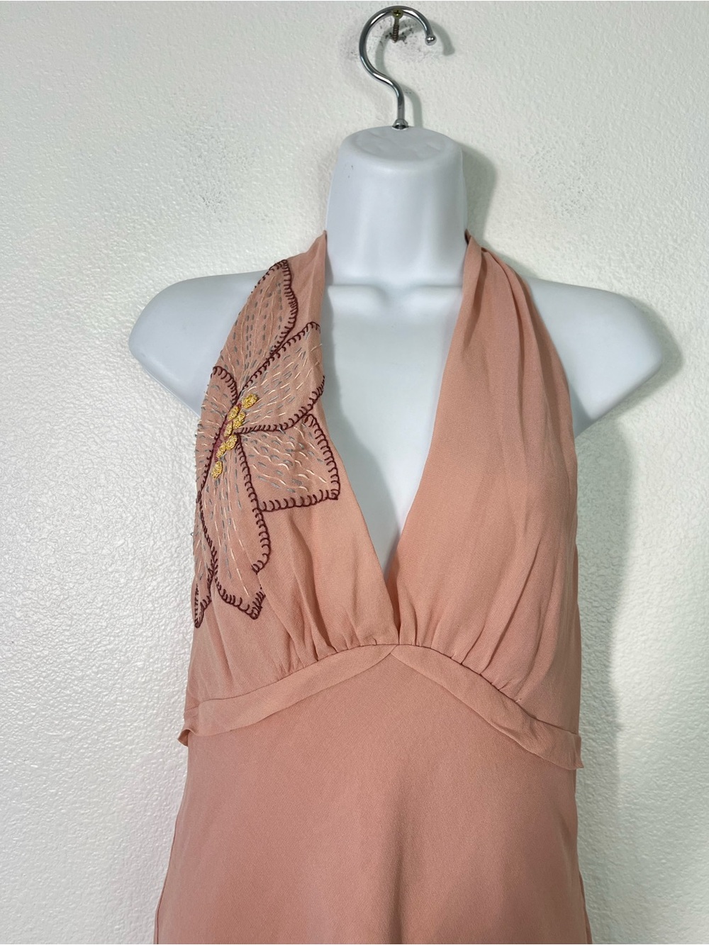 Y2K BCBGmaxazria Pink Silk Dress Fairycore Angel Ethereal Halter Embroidered 10 - Picture 3 of 12